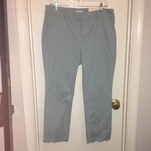 LOFT Light Blue Eyelet Hem Crop Pants